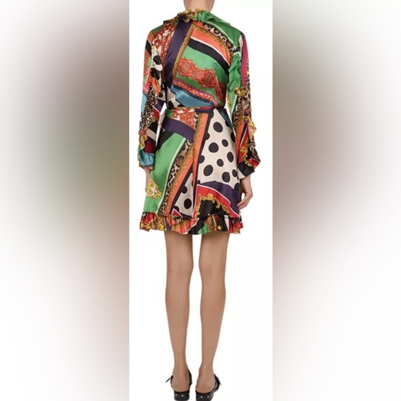The Kooples Baroque Pattern-Block Silk Wrap Dress. Large. - Picture 3 of 11